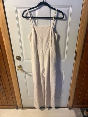 Monteau Los AngelesLight Beige Striped Wide-Leg Jumpsuit Size Small